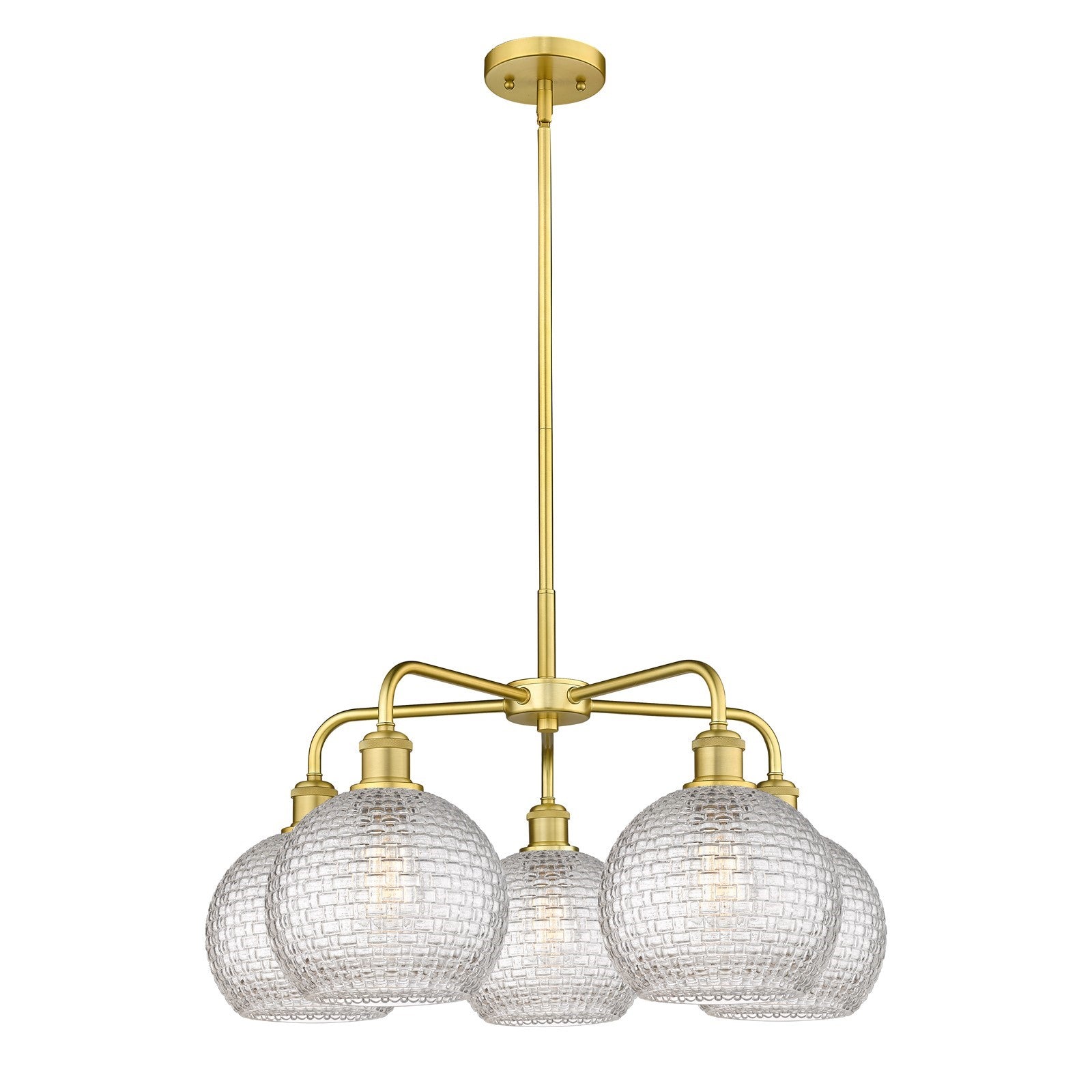 Innovations Athens 26in 5-Light Chandelier | Modern Farmhouse Satin Gold Steel and Clear Basket Weave Glass | Dining Room & | Model 516-5CR-SG-G122C-8CL