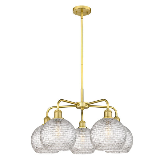 Innovations Athens 26in 5-Light Chandelier | Modern Farmhouse Satin Gold Steel and Clear Basket Weave Glass | Dining Room & | Model 516-5CR-SG-G122C-8CL