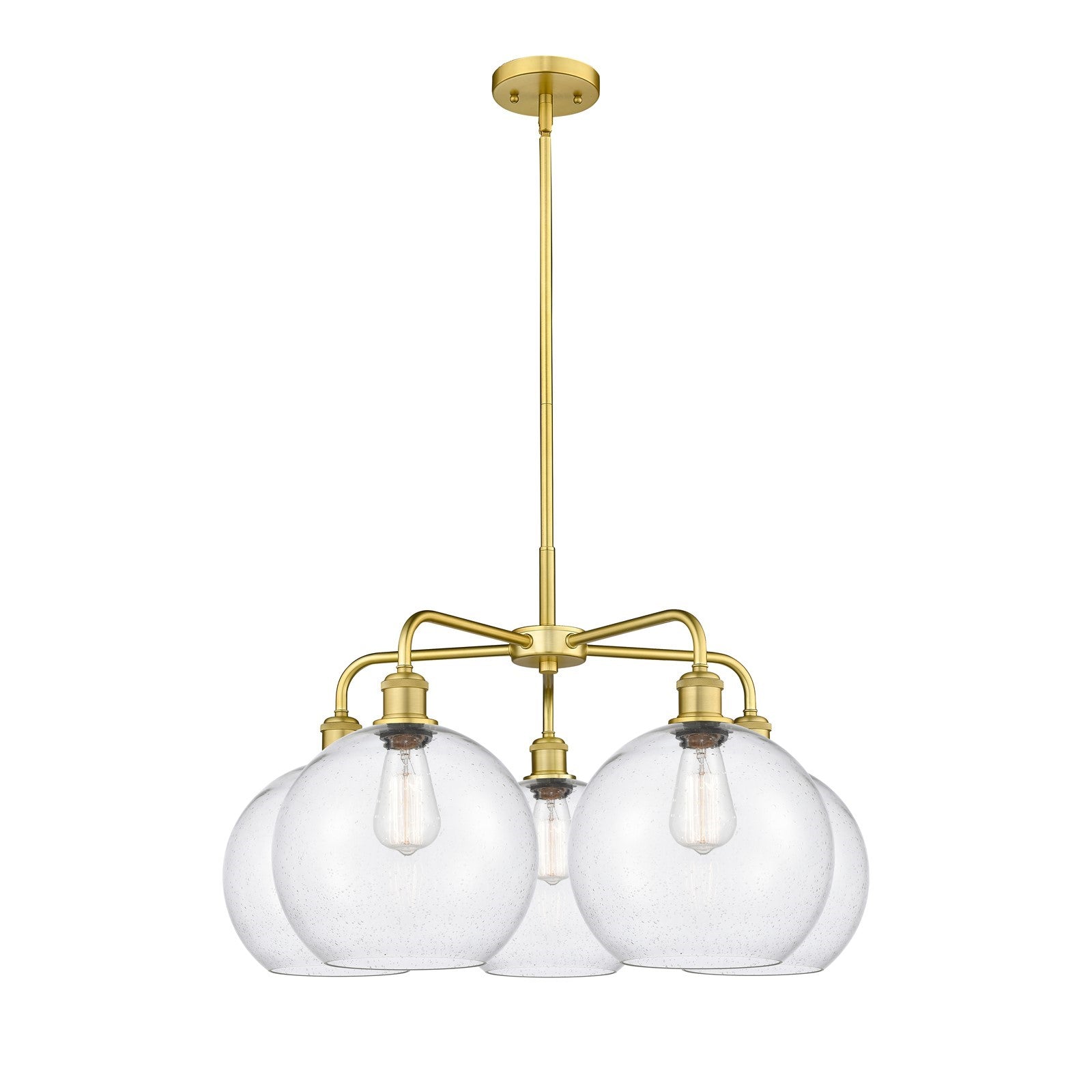 Innovations Athens 28in 5-Light Chandelier | Industrial Satin Gold and Seedy Glass | Dining Room & Living Room | 28 x 28 x 17.5 | Model 516-5CR-SG-G124-10