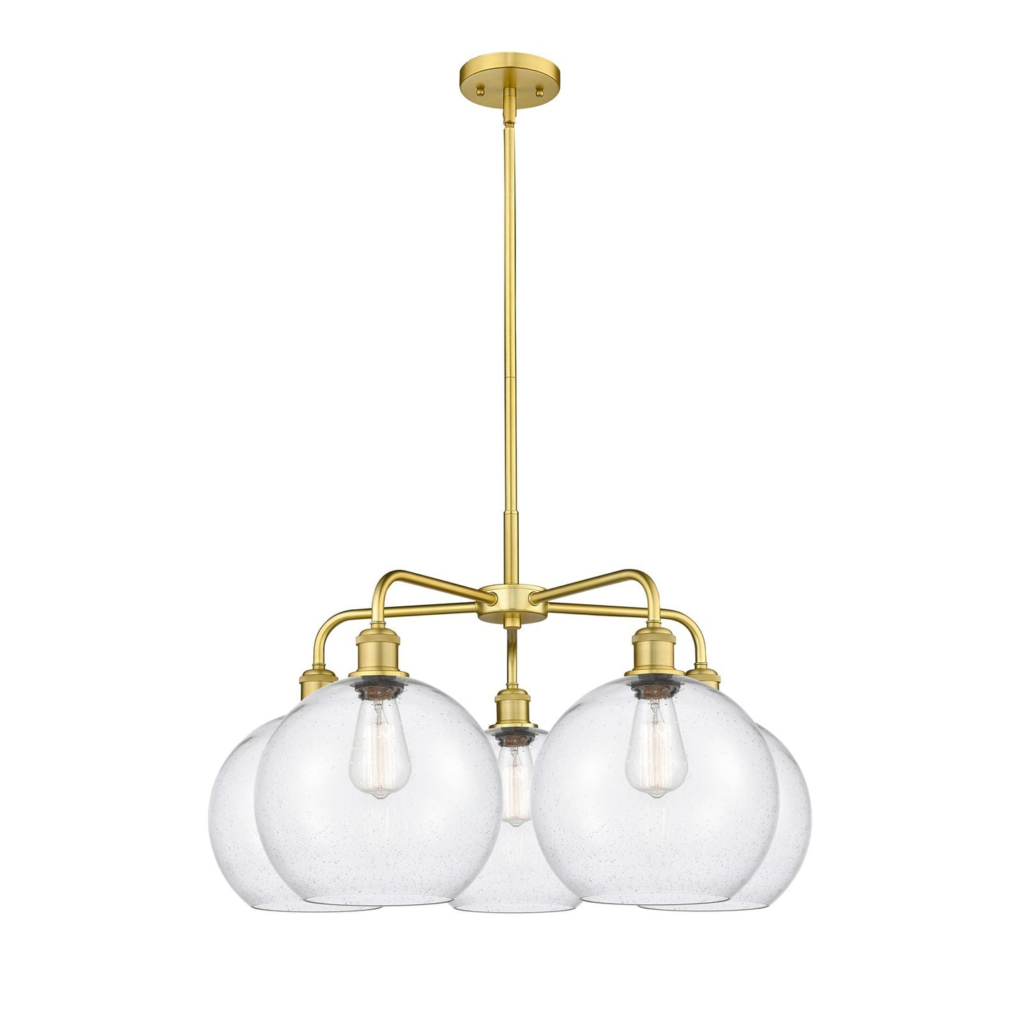 Innovations Athens 28in 5-Light Chandelier | Industrial Satin Gold and Seedy Glass | Dining Room & Living Room | 28 x 28 x 17.5 | Model 516-5CR-SG-G124-10