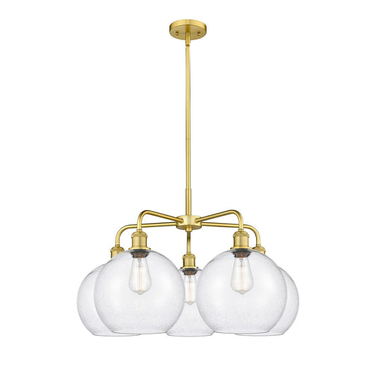 Innovations Athens 28in 5-Light Chandelier | Industrial Satin Gold and Seedy Glass | Dining Room & Living Room | 28 x 28 x 17.5 | Model 516-5CR-SG-G124-10