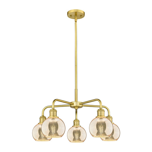 Innovations Athens 24in 5-Light Chandelier | Industrial Satin Gold and Mercury Glass | Dining Room & Living Room | 23.88 x 23.88 | Model 516-5CR-SG-G128-6