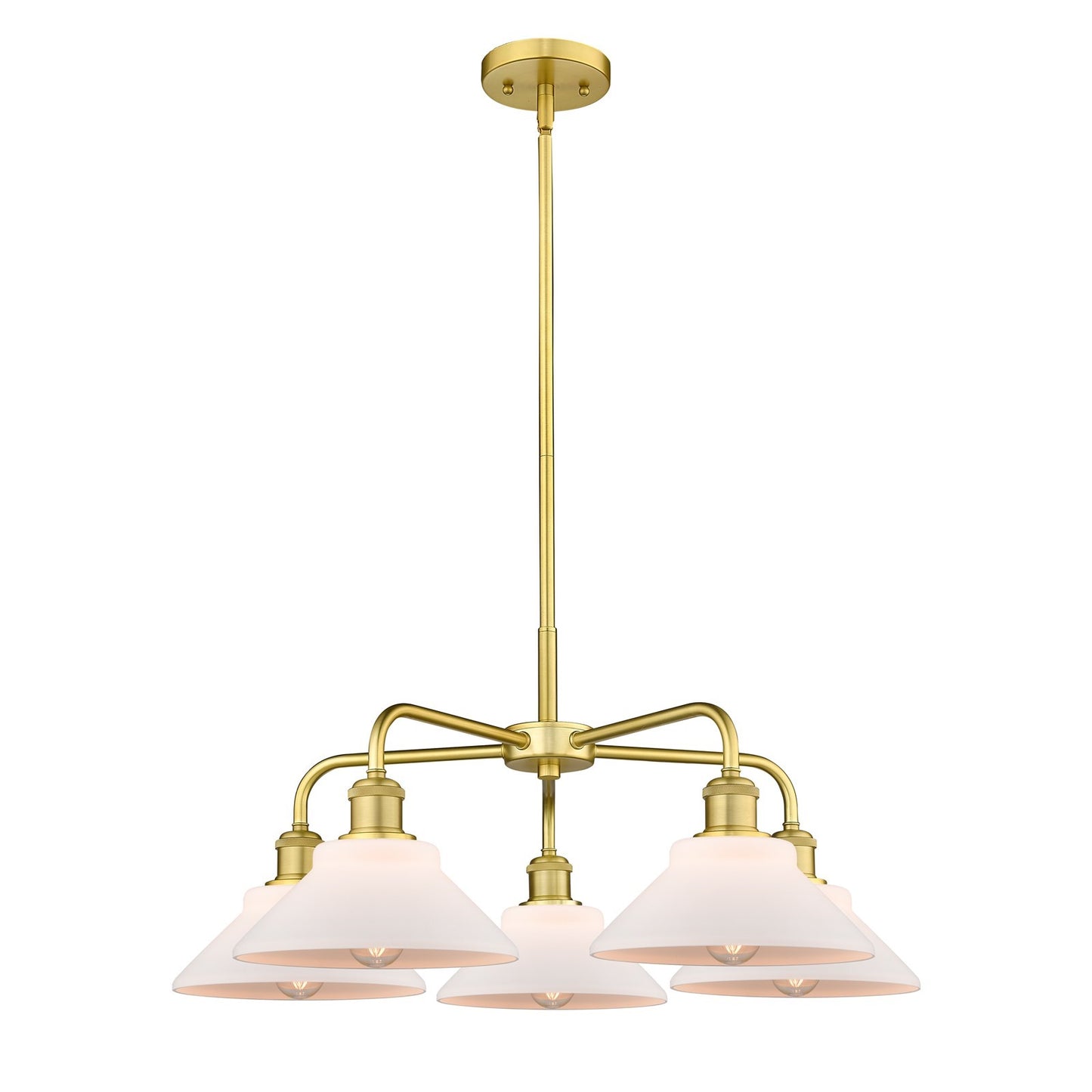 Innovations Orwell 26in 5-Light Chandelier | Industrial Satin Gold Steel and Matte White Glass | Dining Room & Living Room | 26.38 | Model 516-5CR-SG-G131