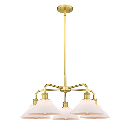 Innovations Orwell 26in 5-Light Chandelier | Industrial Satin Gold Steel and Matte White Glass | Dining Room & Living Room | 26.38 | Model 516-5CR-SG-G131