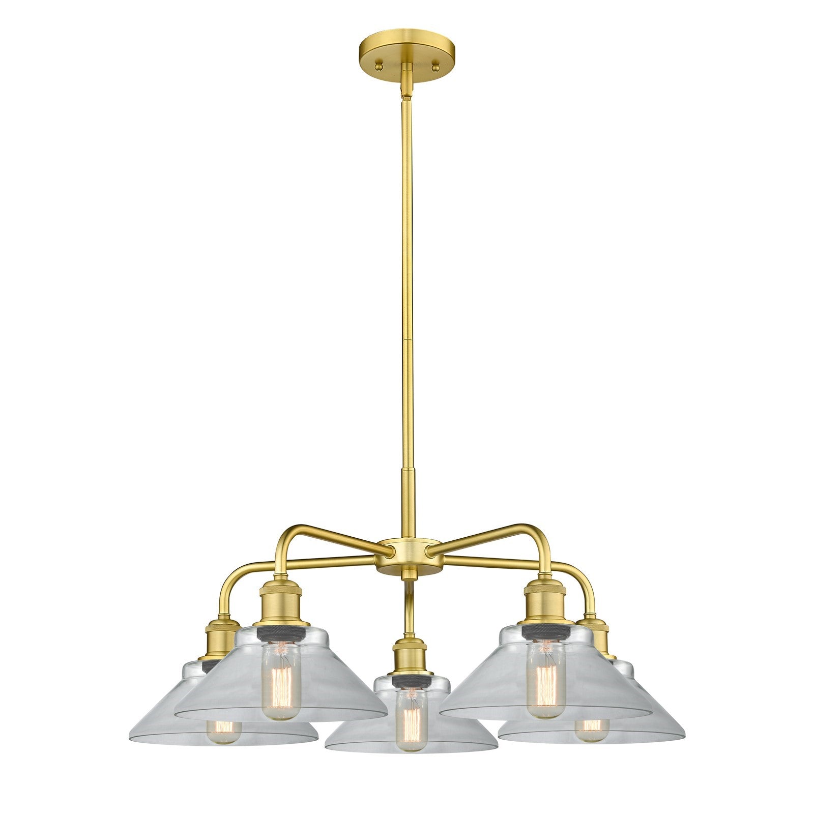 Innovations Orwell 26in 5-Light Chandelier | Industrial Satin Gold Steel and Clear Glass | Dining Room & Living Room | 26.38 x | Model 516-5CR-SG-G132