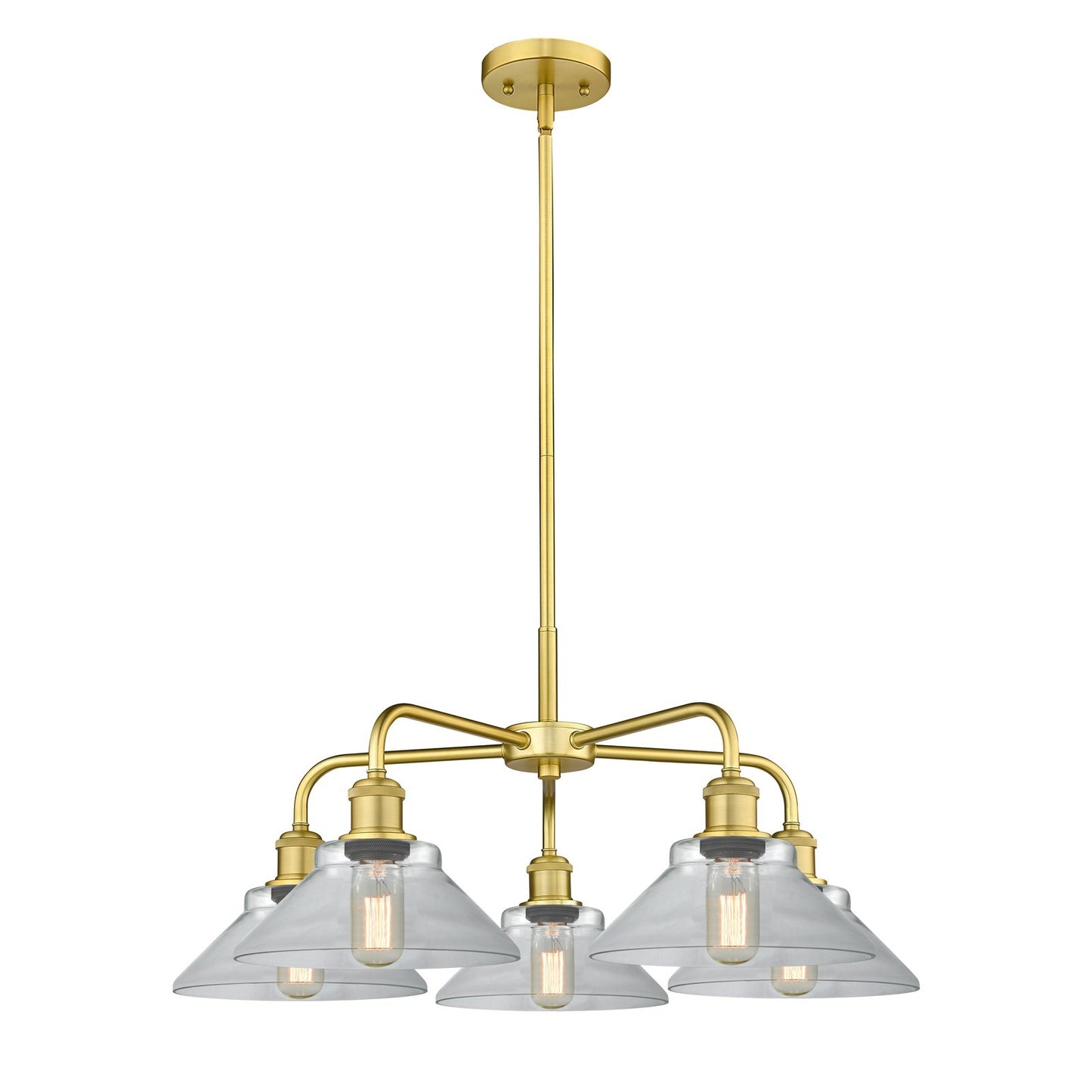 Innovations Orwell 26in 5-Light Chandelier | Industrial Satin Gold Steel and Clear Glass | Dining Room & Living Room | 26.38 x | Model 516-5CR-SG-G132