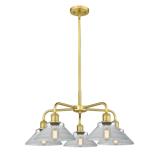 Innovations Orwell 26in 5-Light Chandelier | Industrial Satin Gold Steel and Clear Glass | Dining Room & Living Room | 26.38 x | Model 516-5CR-SG-G132