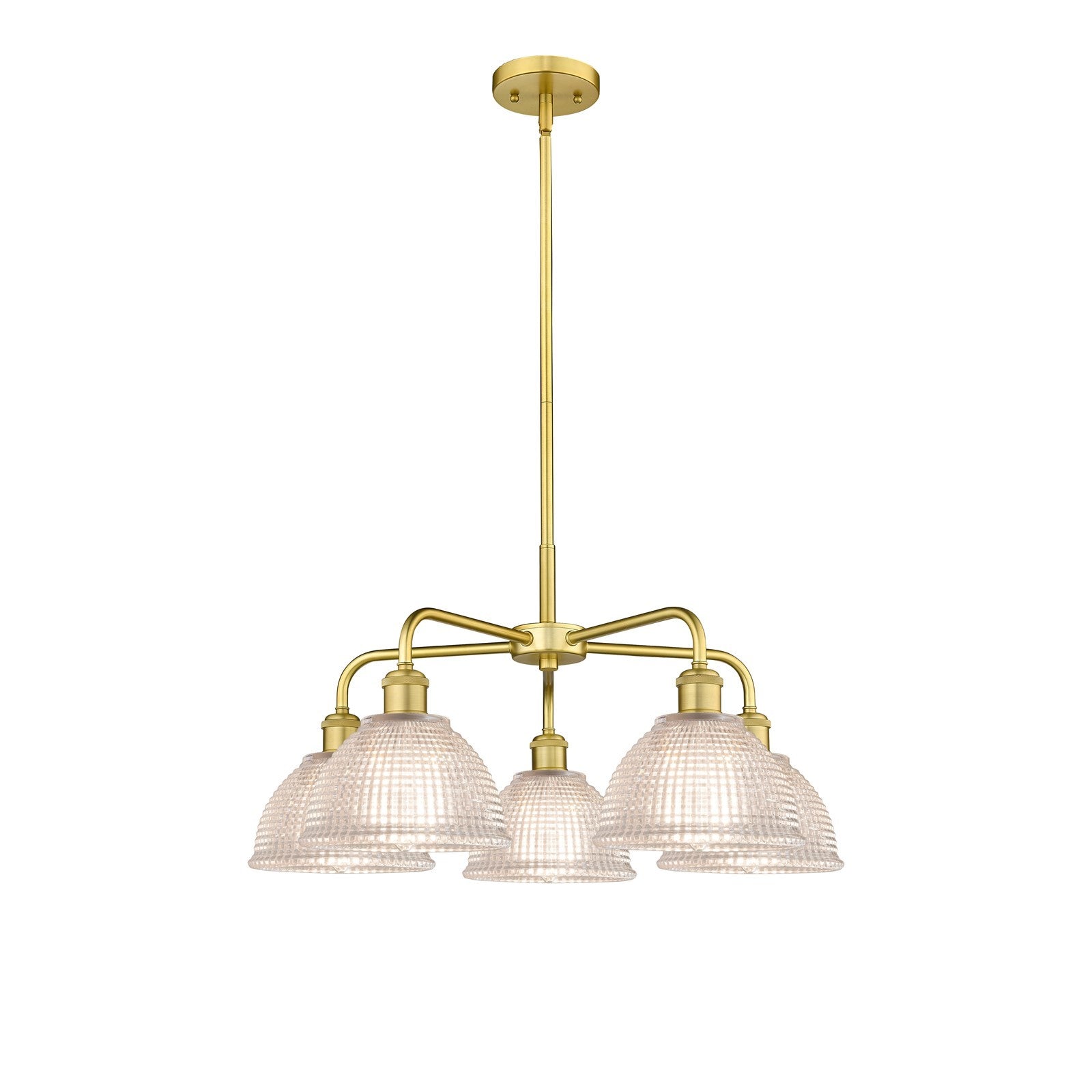 Innovations Arietta 26in 5-Light Chandelier | Industrial Satin Gold Steel and Clear Glass | Damp-Rated Dining Room & Living Room | Model 516-5CR-SG-G422