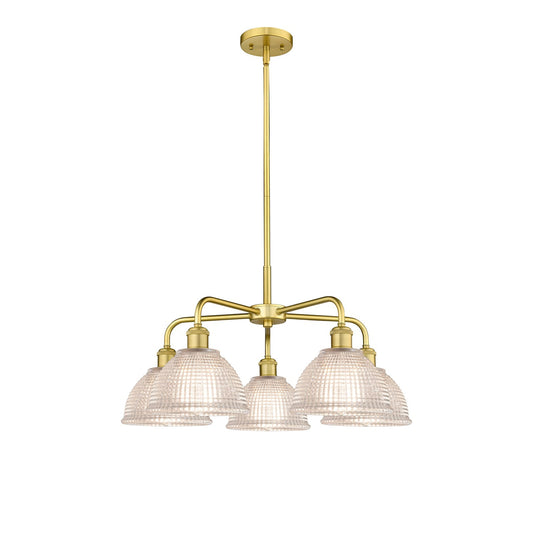 Innovations Arietta 26in 5-Light Chandelier | Industrial Satin Gold Steel and Clear Glass | Damp-Rated Dining Room & Living Room | Model 516-5CR-SG-G422