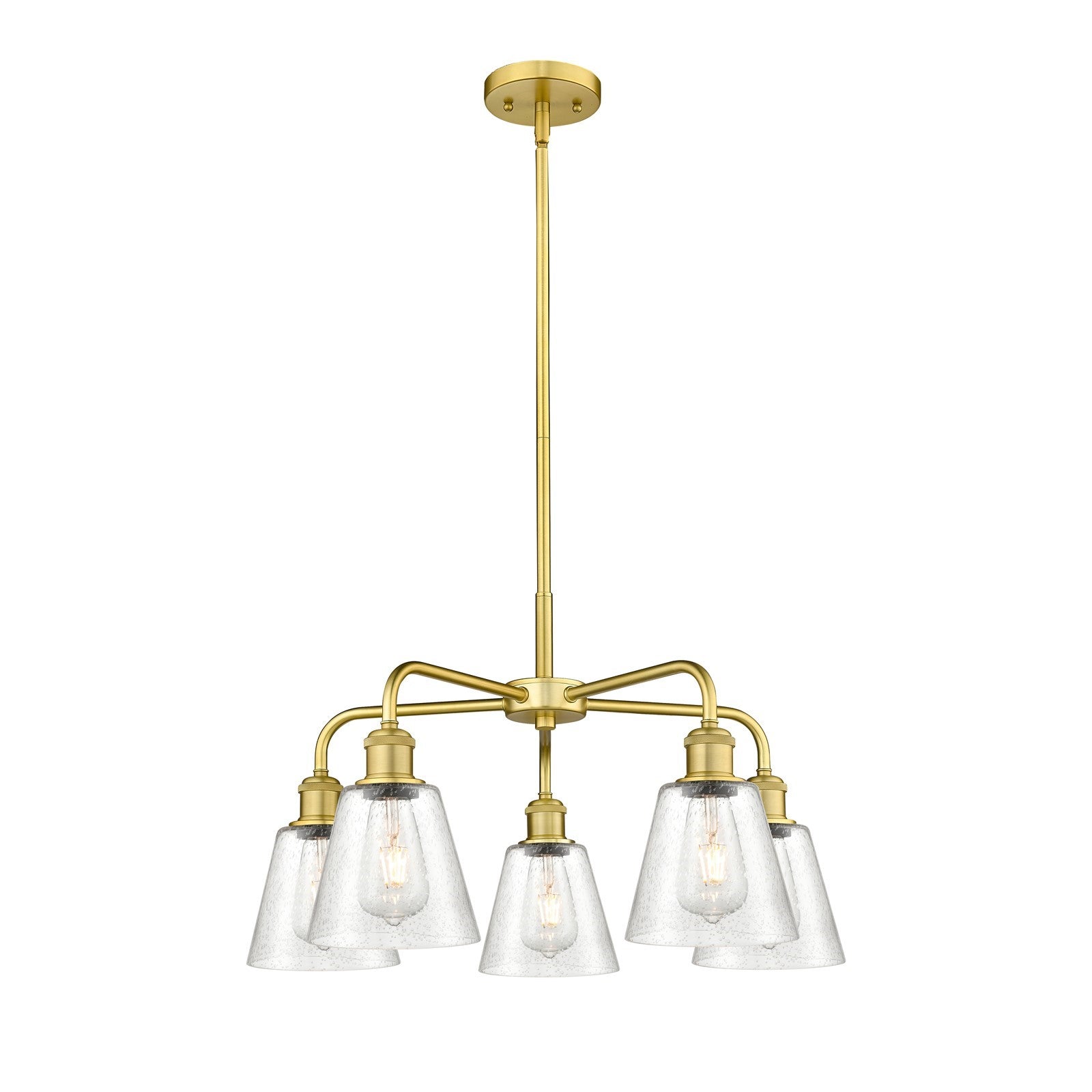 Innovations Caton 24.5in 5-Light Chandelier | Art Nouveau Satin Gold Steel and Frosted Glass | Dining Room & Living Room | 24.5 x | Model 516-5CR-SG-G454