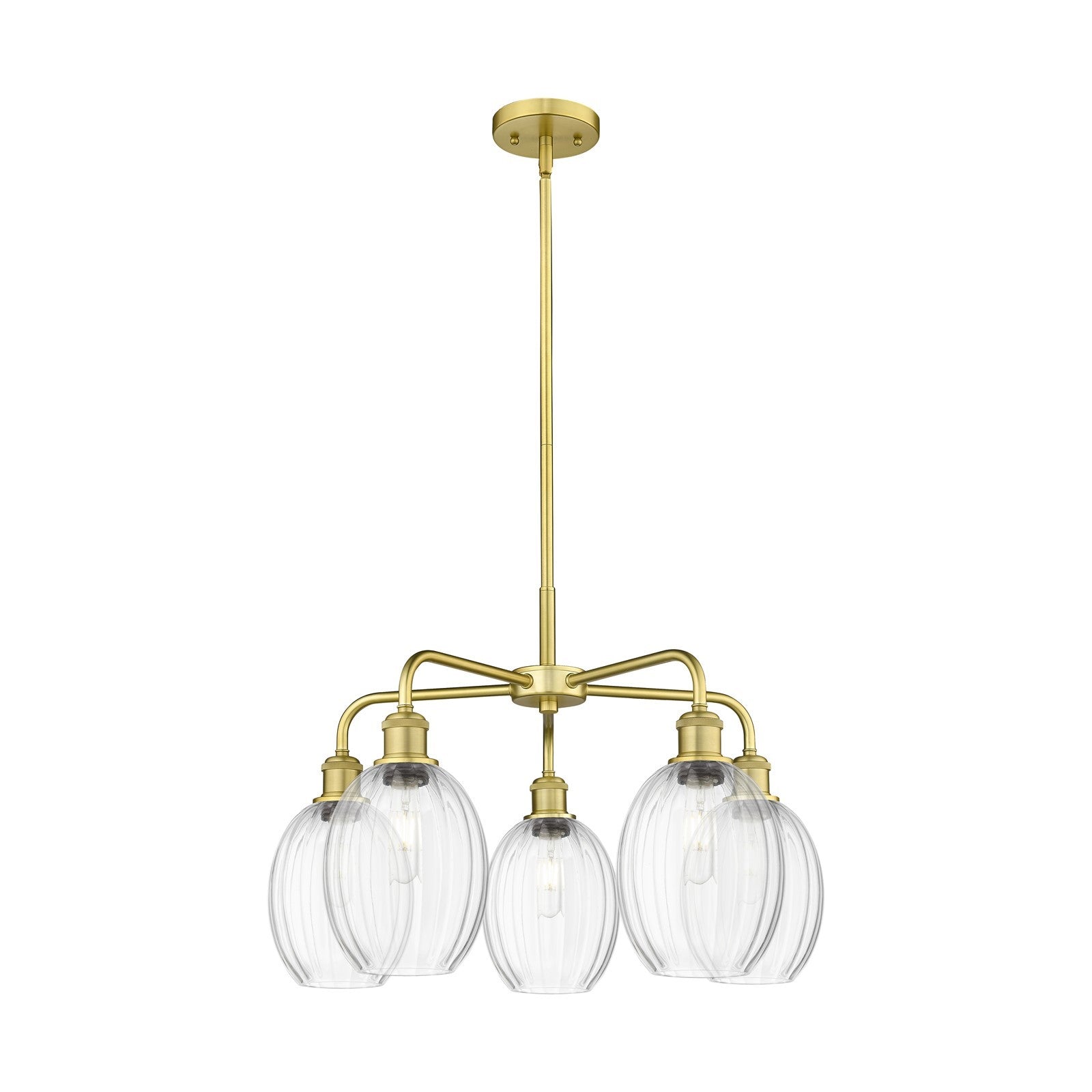 Innovations Preston Bulb 25in 5-Light Chandelier | Industrial Satin Gold Steel and Clear Glass | Dining Room & Living Room | Model 516-5CR-SG-G459-6CL