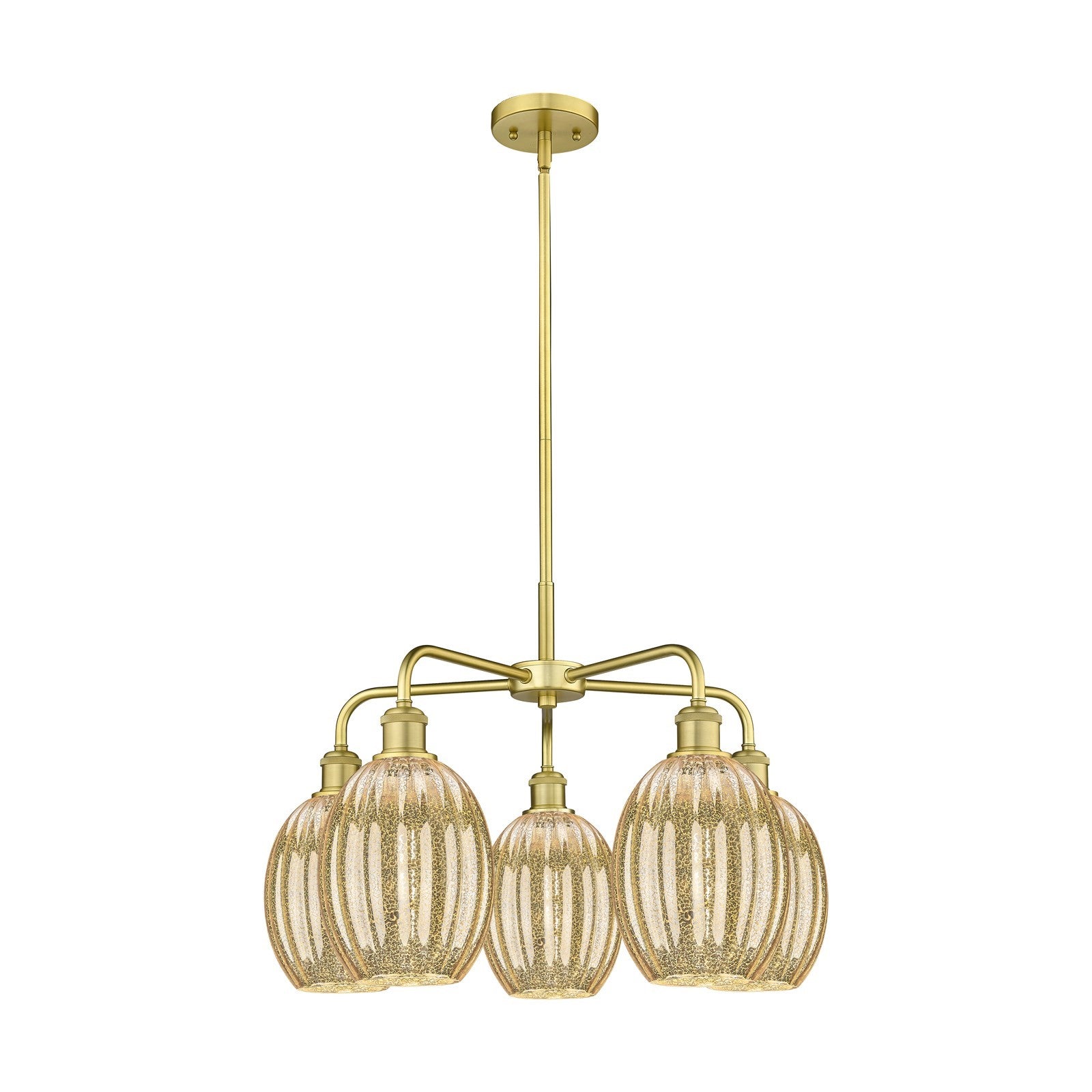 Innovations Preston Bulb 25in 5-Light Chandelier | Industrial Satin Gold Steel and Mercury Glass | Dining Room & Kitchen | Model 516-5CR-SG-G459-6ME