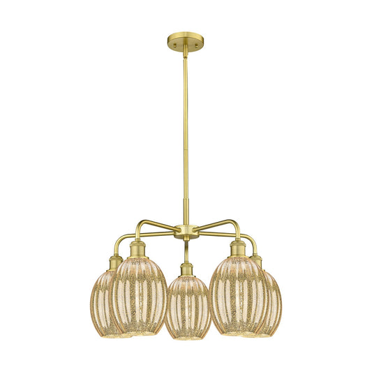 Innovations Preston Bulb 25in 5-Light Chandelier | Industrial Satin Gold Steel and Mercury Glass | Dining Room & Kitchen | Model 516-5CR-SG-G459-6ME