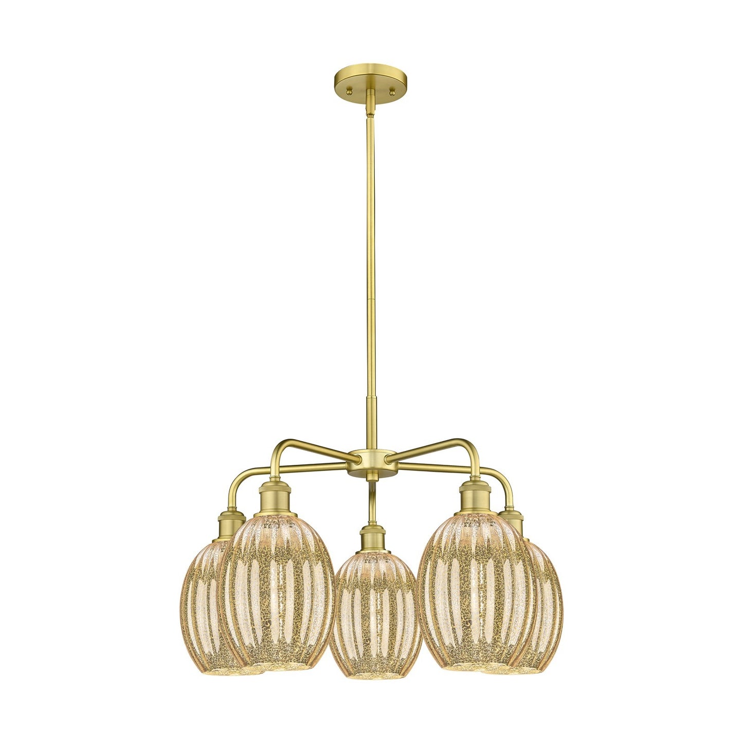 Innovations Preston Bulb 25in 5-Light Chandelier | Industrial Satin Gold Steel and Mercury Glass | Dining Room & Kitchen | Model 516-5CR-SG-G459-6ME