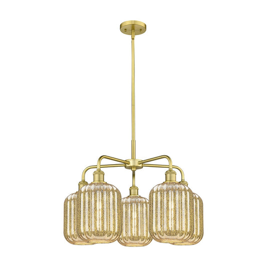 Innovations Preston Cylinder 25in 5-Light Chandelier | Industrial Satin Gold Steel and Mercury Glass | Dining Room & Living | Model 516-5CR-SG-G460-7ME