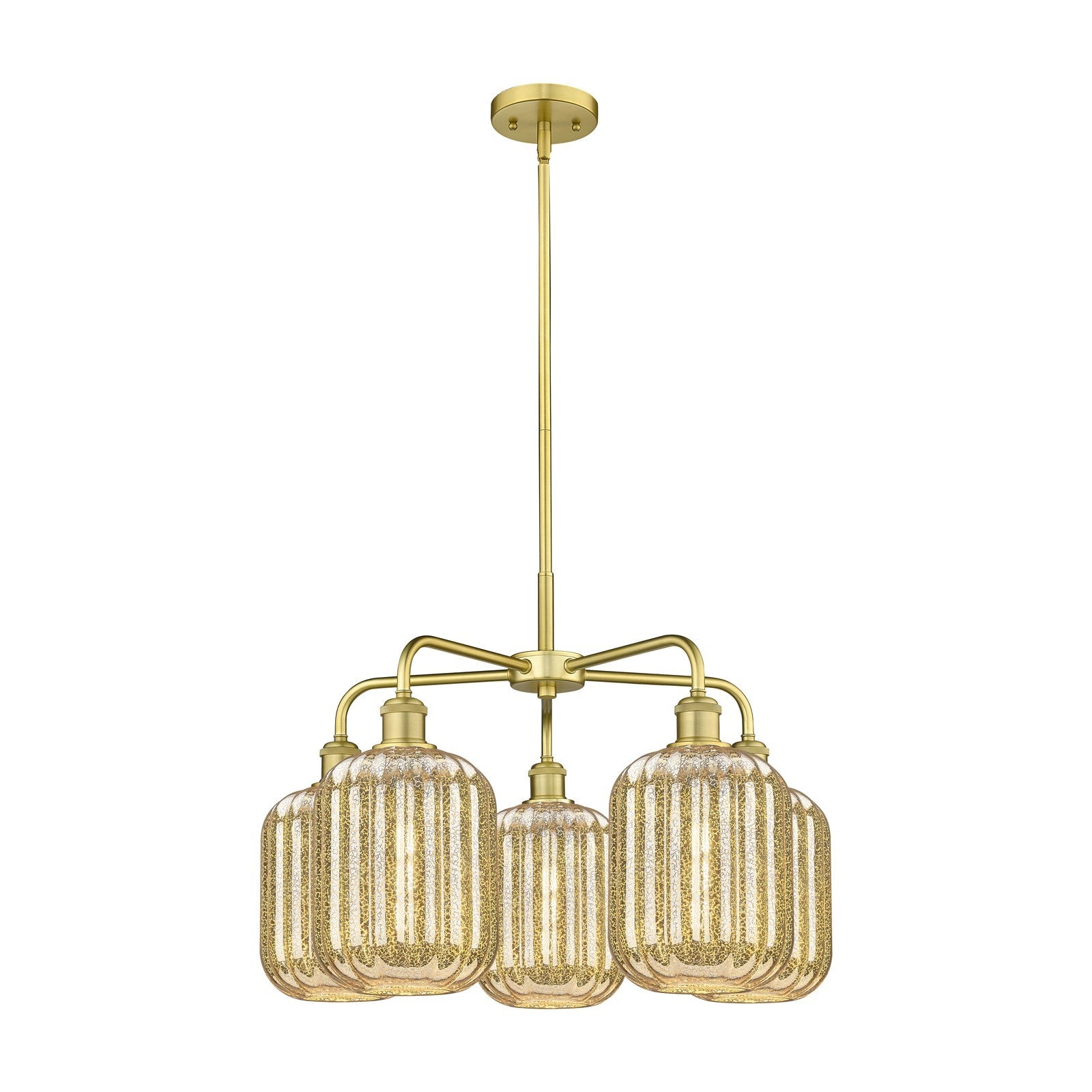Innovations Preston Cylinder 25in 5-Light Chandelier | Industrial Satin Gold Steel and Mercury Glass | Dining Room & Living | Model 516-5CR-SG-G460-7ME