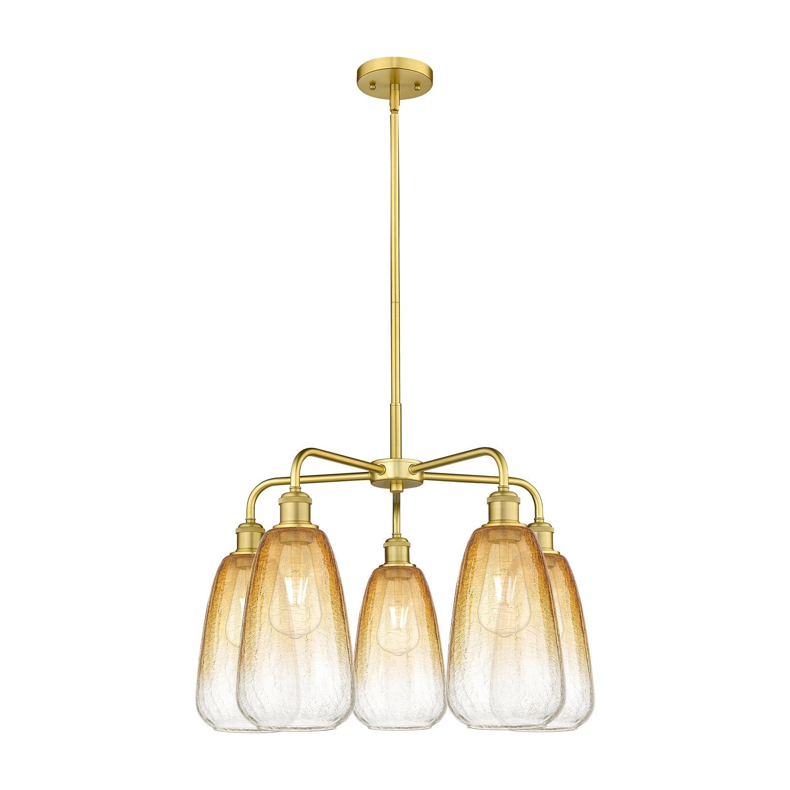 Innovations Brookhaven Almond 25in 5-Light Chandelier | Industrial Satin Gold Steel and Amber Glass | Dining Room & Living | Model 516-5CR-SG-G480-6AM