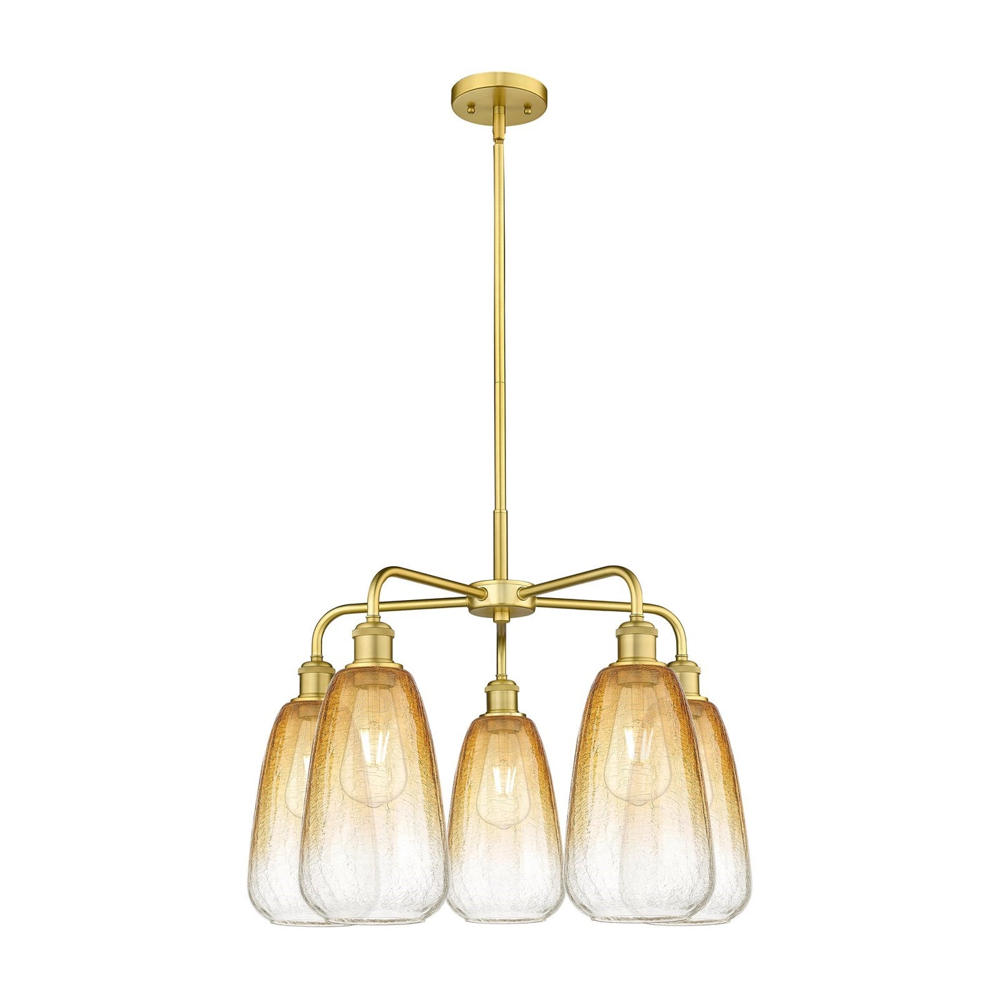 Innovations Brookhaven Almond 25in 5-Light Chandelier | Industrial Satin Gold Steel and Amber Glass | Dining Room & Living | Model 516-5CR-SG-G480-6AM