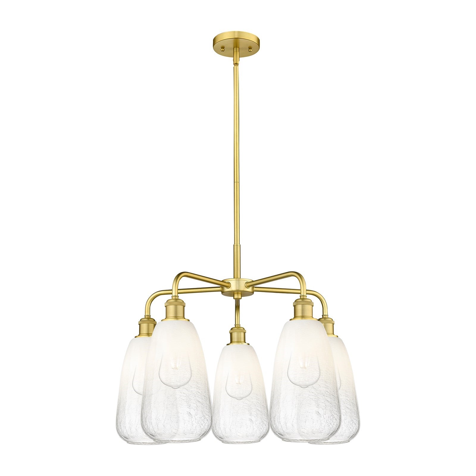 Innovations Brookhaven Almond 25in 5-Light Chandelier | Industrial Satin Gold Steel and Opal Glass | Kitchen Island & Dining | Model 516-5CR-SG-G480-6OP