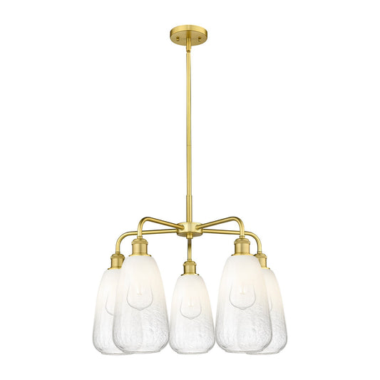 Innovations Brookhaven Almond 25in 5-Light Chandelier | Industrial Satin Gold Steel and Opal Glass | Kitchen Island & Dining | Model 516-5CR-SG-G480-6OP