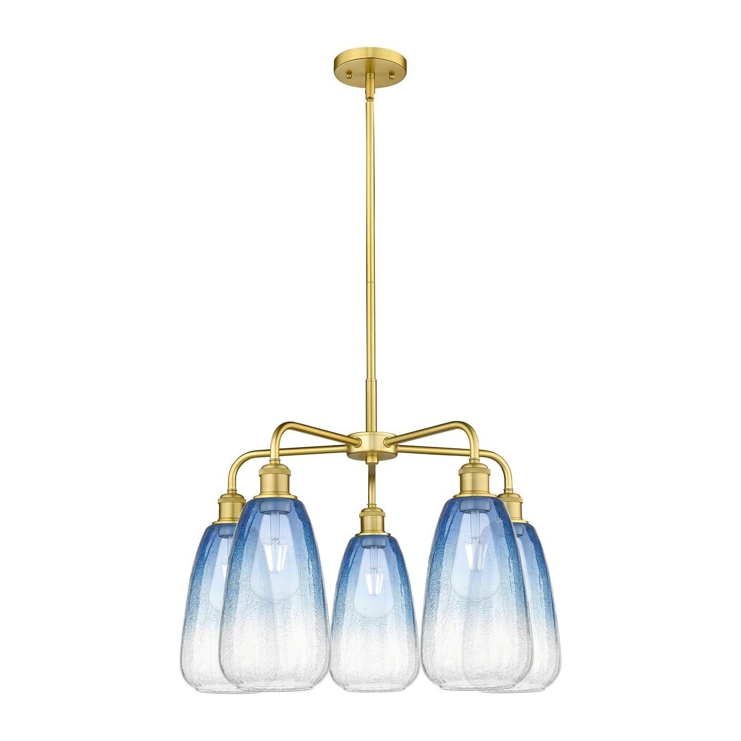 Innovations Brookhaven Almond 25in 5-Light Chandelier | Industrial Satin Gold Steel and Sapphire Blue Glass | Dining Room & | Model 516-5CR-SG-G480-6SB