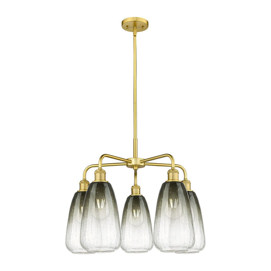 Innovations Brookhaven Almond 25in 5-Light Chandelier | Industrial Satin Gold Steel and Slate Glass | Dining Room & Living | Model 516-5CR-SG-G480-6SL