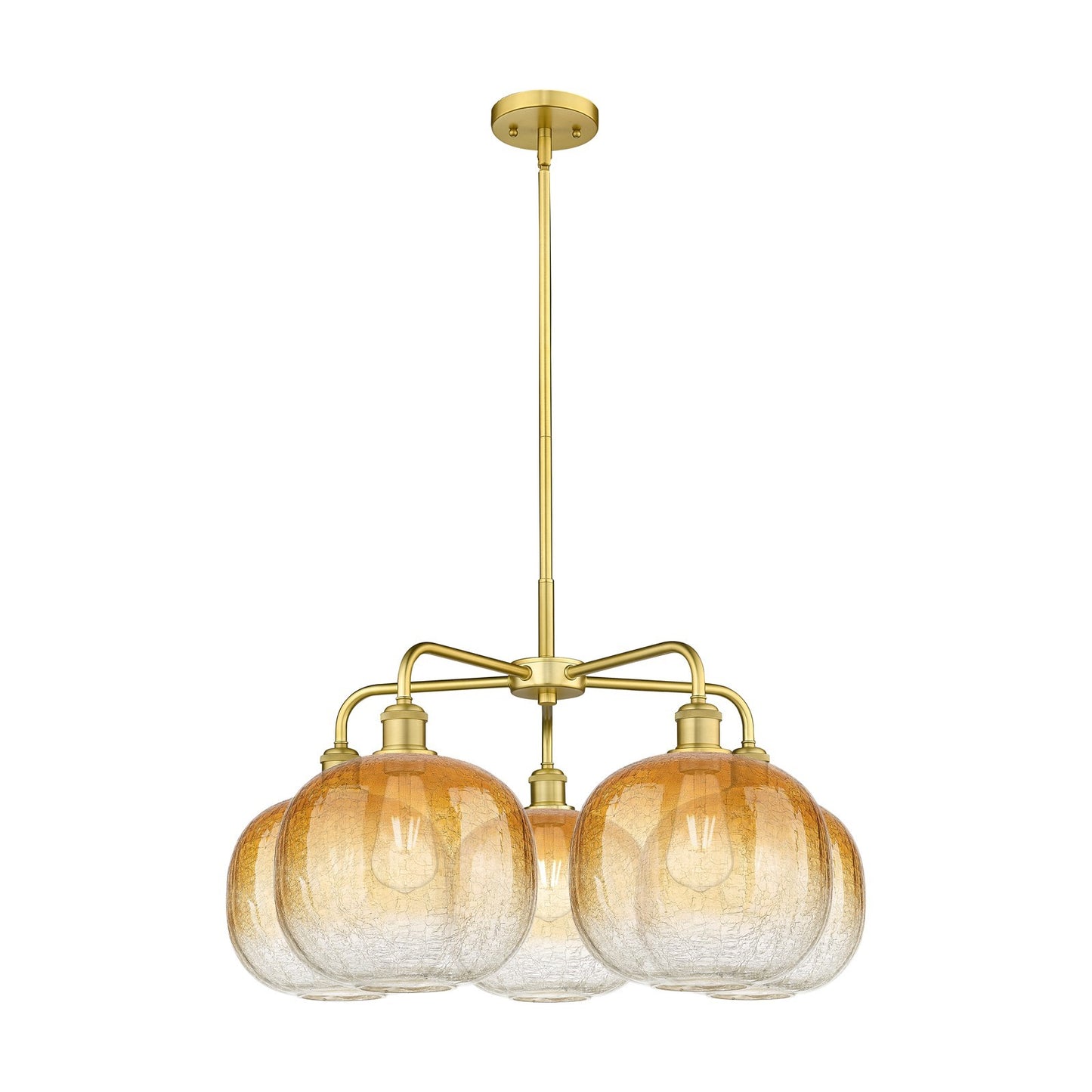 Innovations Brookhaven Sphere 29in 5-Light Chandelier | Industrial Satin Gold Steel and Amber Glass | Dining Room & Living | Model 516-5CR-SG-G481-10AM