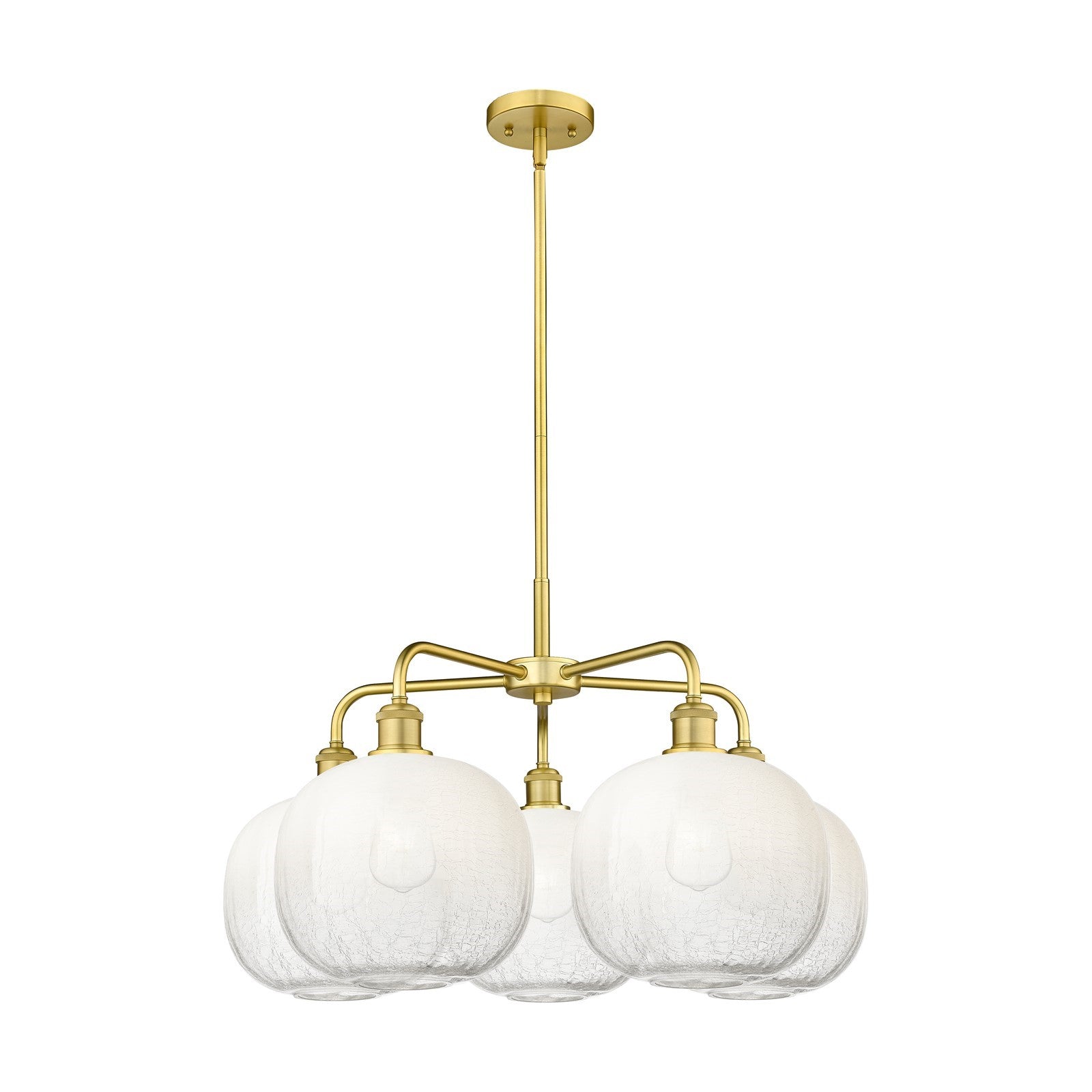 Innovations Brookhaven Sphere 29in 5-Light Chandelier | Industrial Satin Gold Steel and Opal Glass | Dining Room & Living | Model 516-5CR-SG-G481-10OP