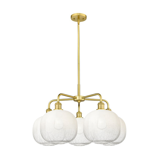 Innovations Brookhaven Sphere 29in 5-Light Chandelier | Industrial Satin Gold Steel and Opal Glass | Dining Room & Living | Model 516-5CR-SG-G481-10OP