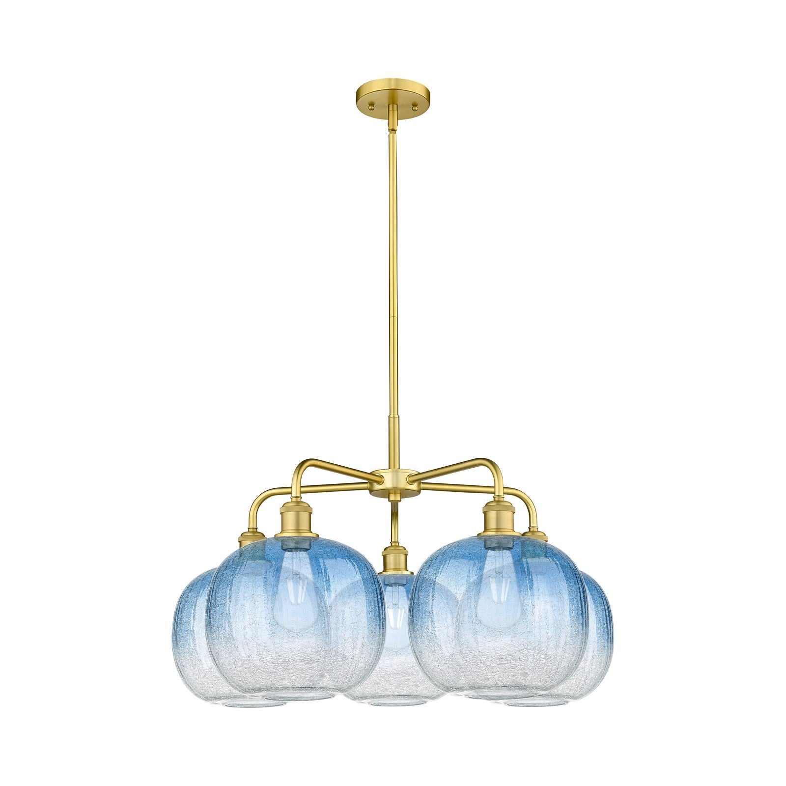 Innovations Brookhaven Sphere 29in 5-Light Chandelier | Industrial Satin Gold Steel and Sapphire Blue Glass | Dining Room & | Model 516-5CR-SG-G481-10SB