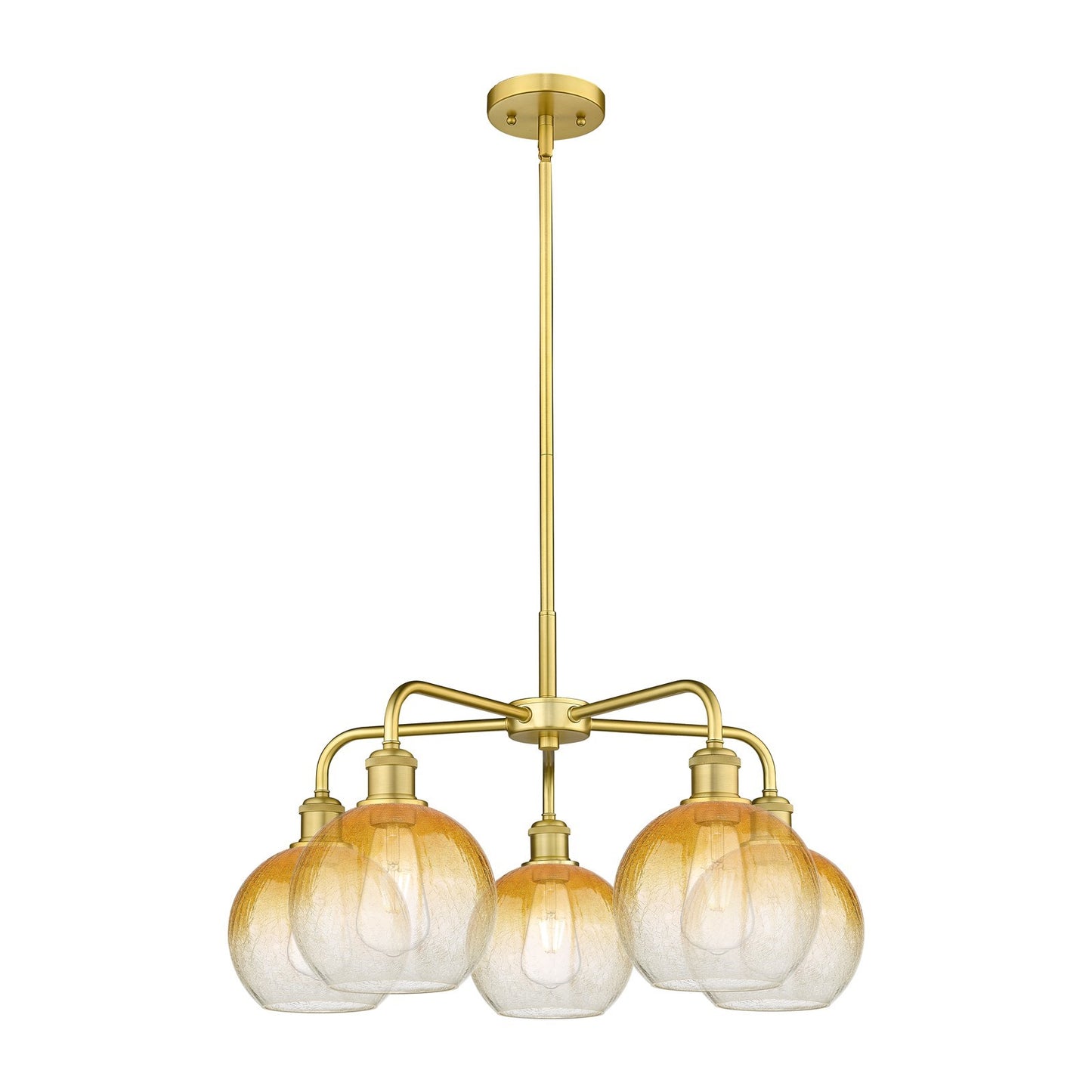 Innovations Brookhaven Globe 26in 5-Light Chandelier | Industrial Satin Gold Steel and Amber Glass | Dining Room & Living Room | Model 516-5CR-SG-G483-8AM