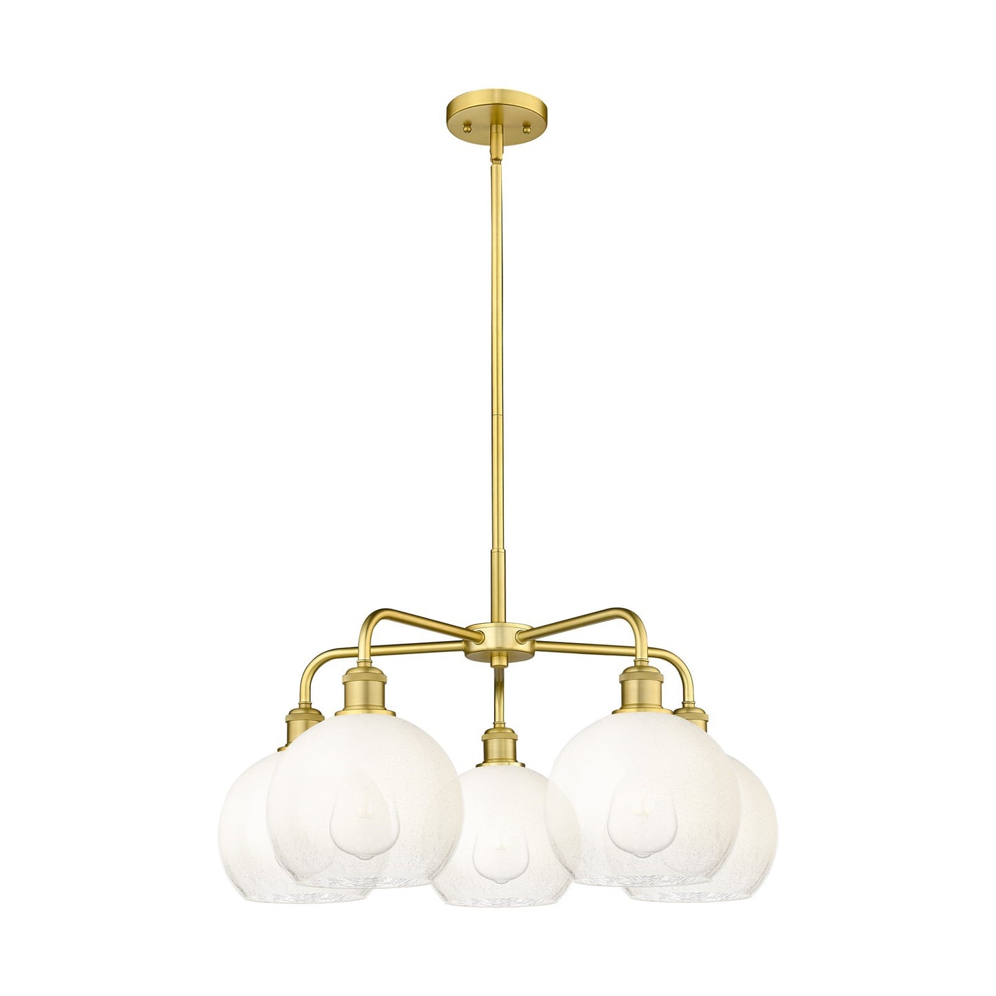 Innovations Brookhaven Globe 26in 5-Light Chandelier | Industrial Satin Gold Steel and Opal Glass | Dining Room & Living Room | Model 516-5CR-SG-G483-8OP