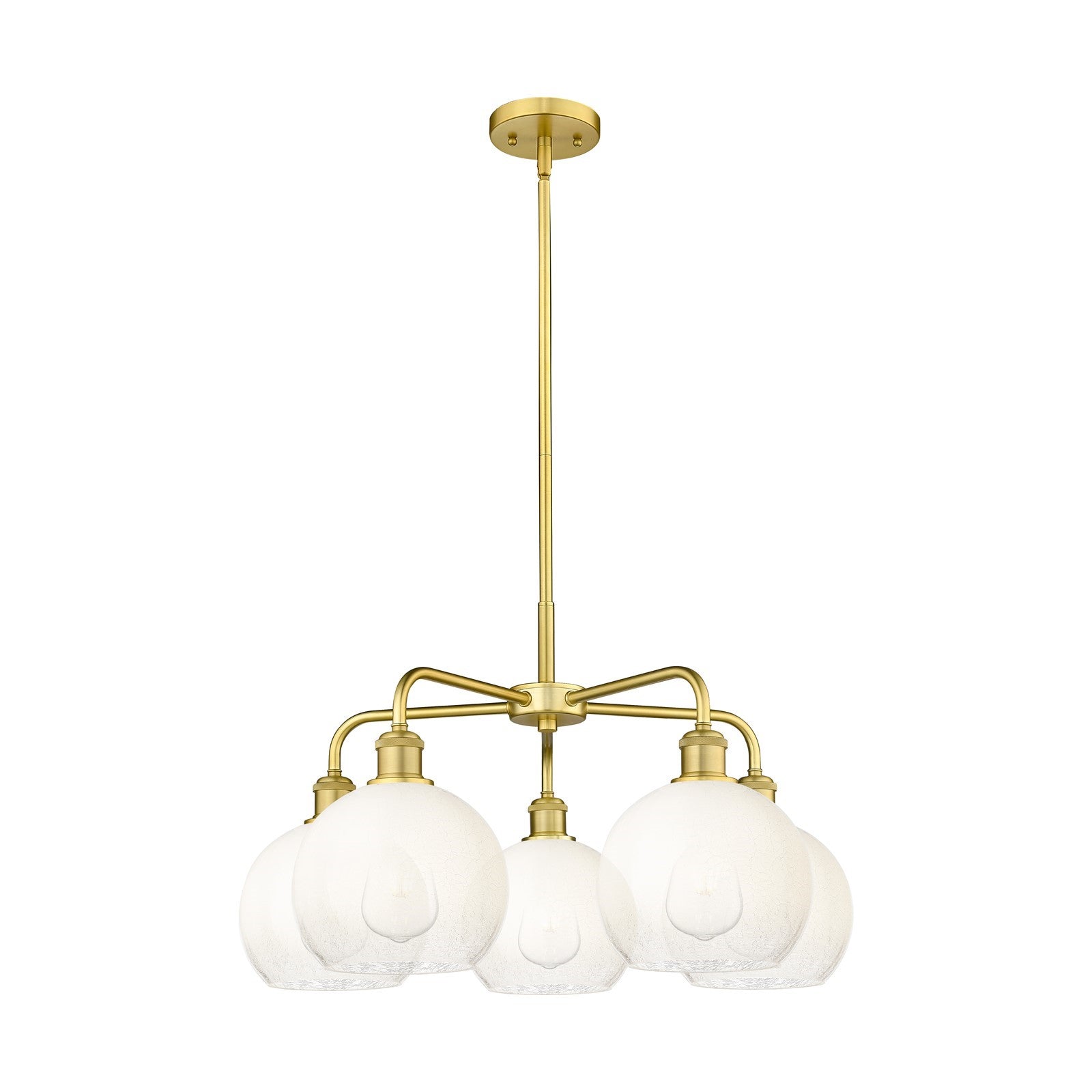 Innovations Brookhaven Globe 26in 5-Light Chandelier | Industrial Satin Gold Steel and Opal Glass | Dining Room & Living Room | Model 516-5CR-SG-G483-8OP