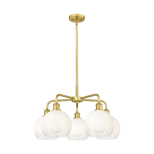 Innovations Brookhaven Globe 26in 5-Light Chandelier | Industrial Satin Gold Steel and Opal Glass | Dining Room & Living Room | Model 516-5CR-SG-G483-8OP