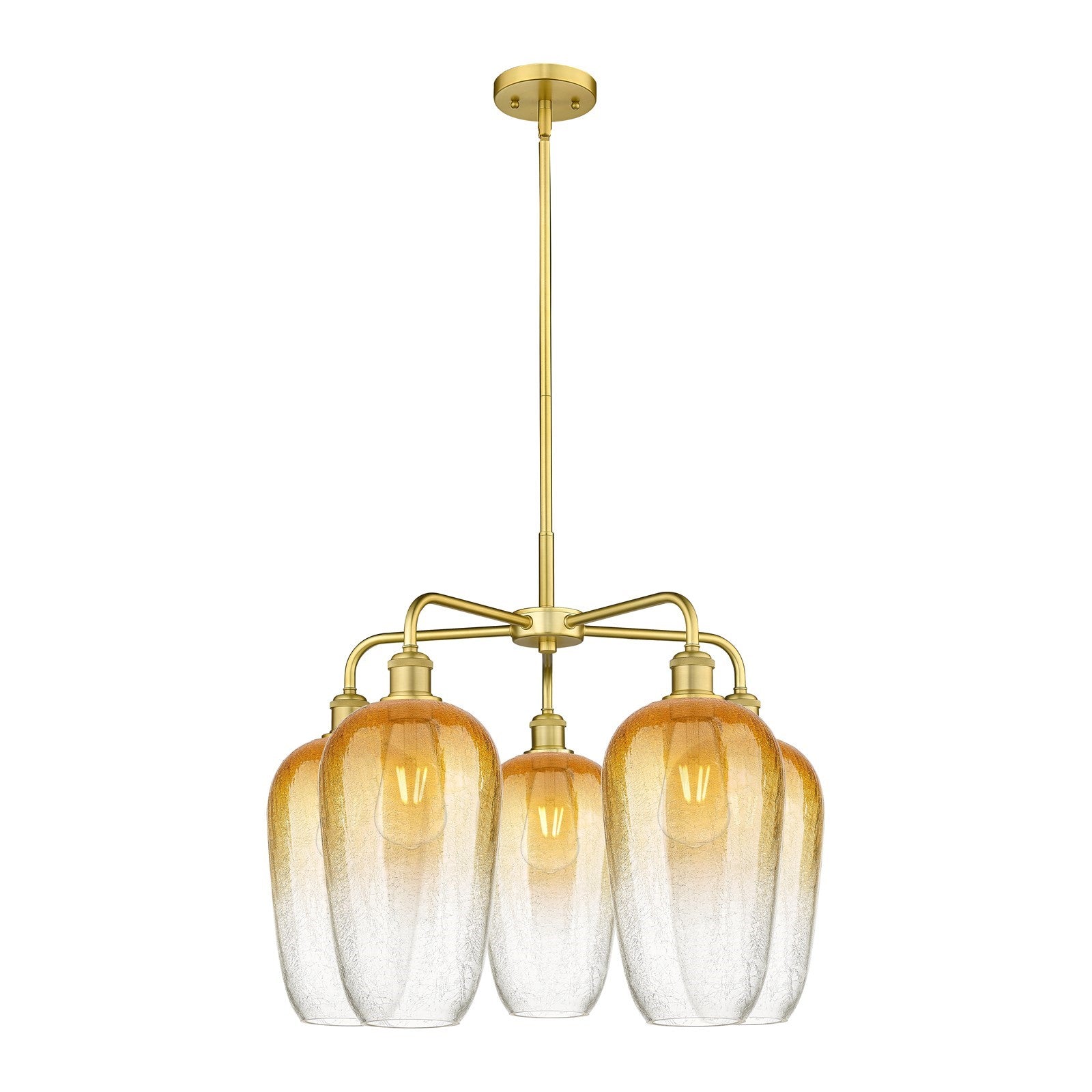 Innovations Brookhaven Flute 26in 5-Light Chandelier | Industrial Satin Gold Steel and Amber Glass | Dining Room & Living Room | Model 516-5CR-SG-G484-7AM