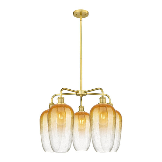 Innovations Brookhaven Flute 26in 5-Light Chandelier | Industrial Satin Gold Steel and Amber Glass | Dining Room & Living Room | Model 516-5CR-SG-G484-7AM