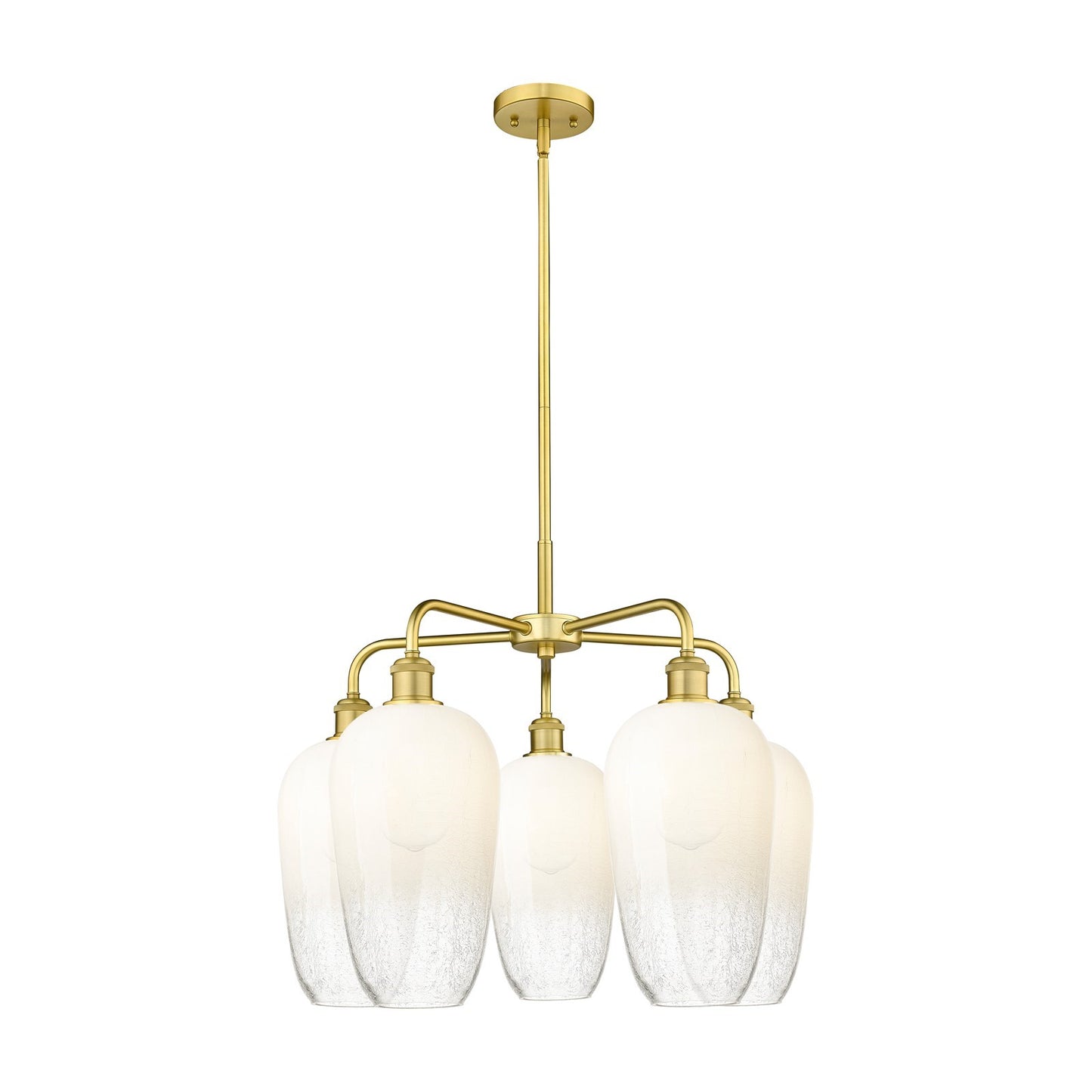 Innovations Brookhaven Flute 26in 5-Light Chandelier | Industrial Satin Gold Steel and Opal Glass | Dining Room & Living Room | Model 516-5CR-SG-G484-7OP