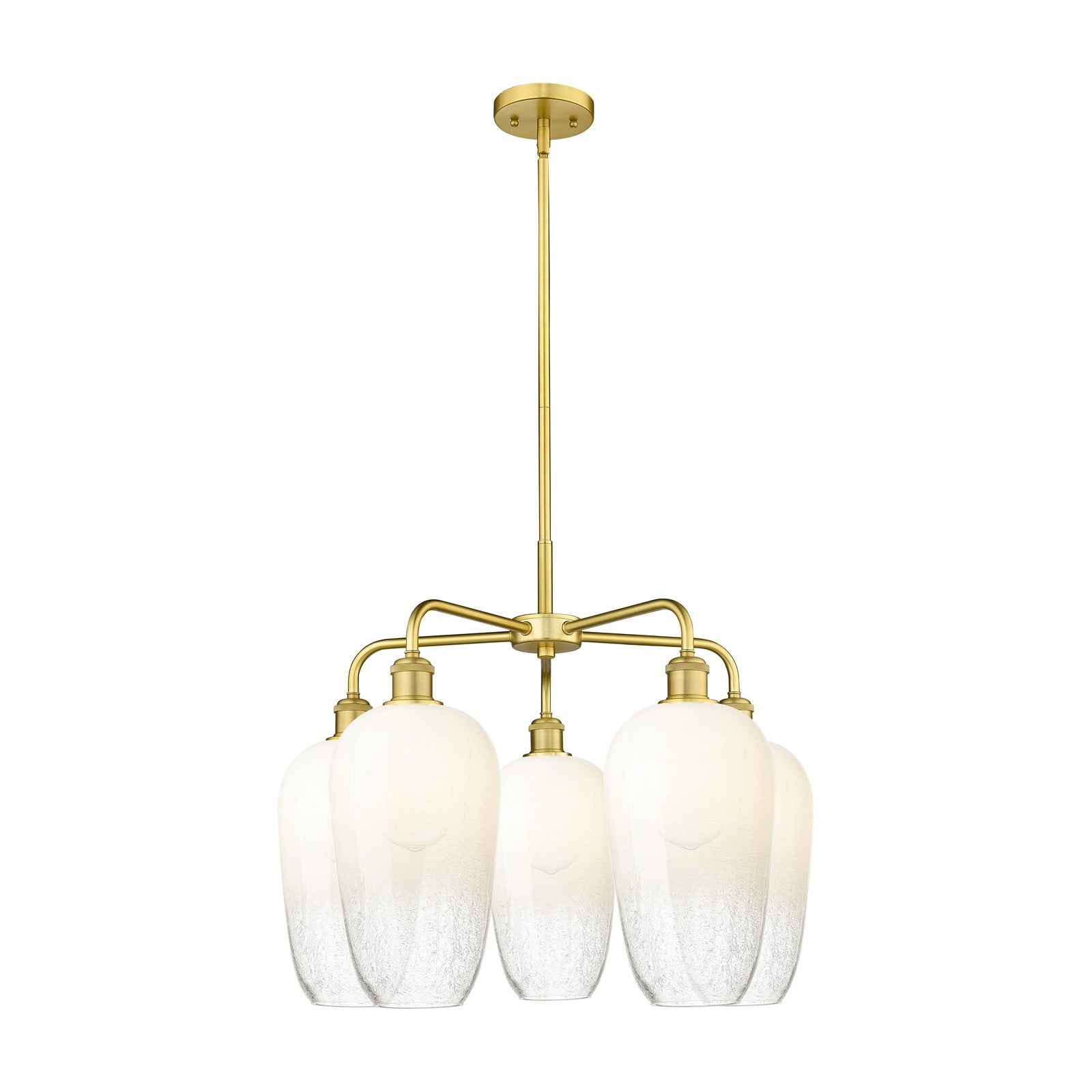 Innovations Brookhaven Flute 26in 5-Light Chandelier | Industrial Satin Gold Steel and Opal Glass | Dining Room & Living Room | Model 516-5CR-SG-G484-7OP