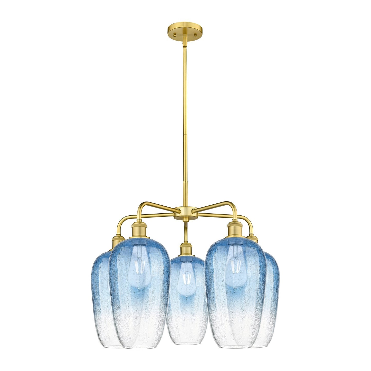Innovations Brookhaven Flute 26in 5-Light Chandelier | Industrial Satin Gold Steel and Sapphire Blue Glass | Dining Room & | Model 516-5CR-SG-G484-7SB
