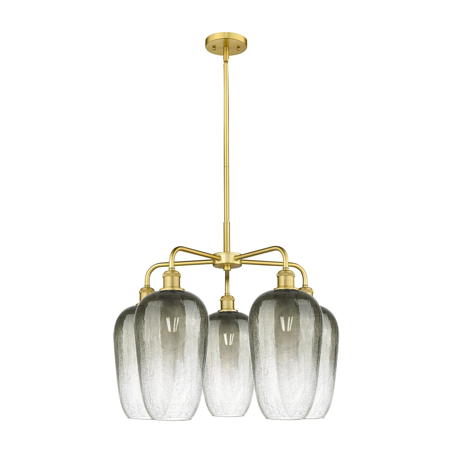 Innovations Brookhaven Flute 26in 5-Light Chandelier | Industrial Satin Gold Steel and Slate Glass | Dining Room & Living Room | Model 516-5CR-SG-G484-7SL
