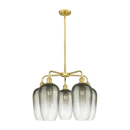 Innovations Brookhaven Flute 26in 5-Light Chandelier | Industrial Satin Gold Steel and Slate Glass | Dining Room & Living Room | Model 516-5CR-SG-G484-7SL