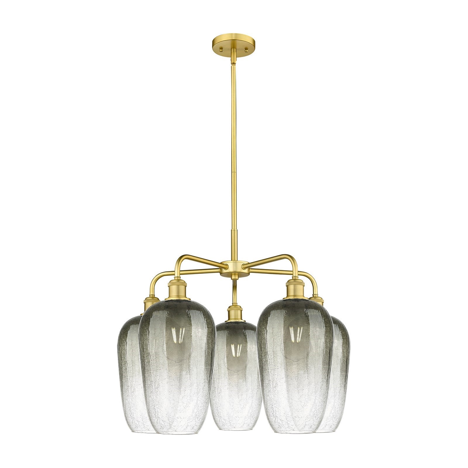 Innovations Brookhaven Flute 26in 5-Light Chandelier | Industrial Satin Gold Steel and Slate Glass | Dining Room & Living Room | Model 516-5CR-SG-G484-7SL