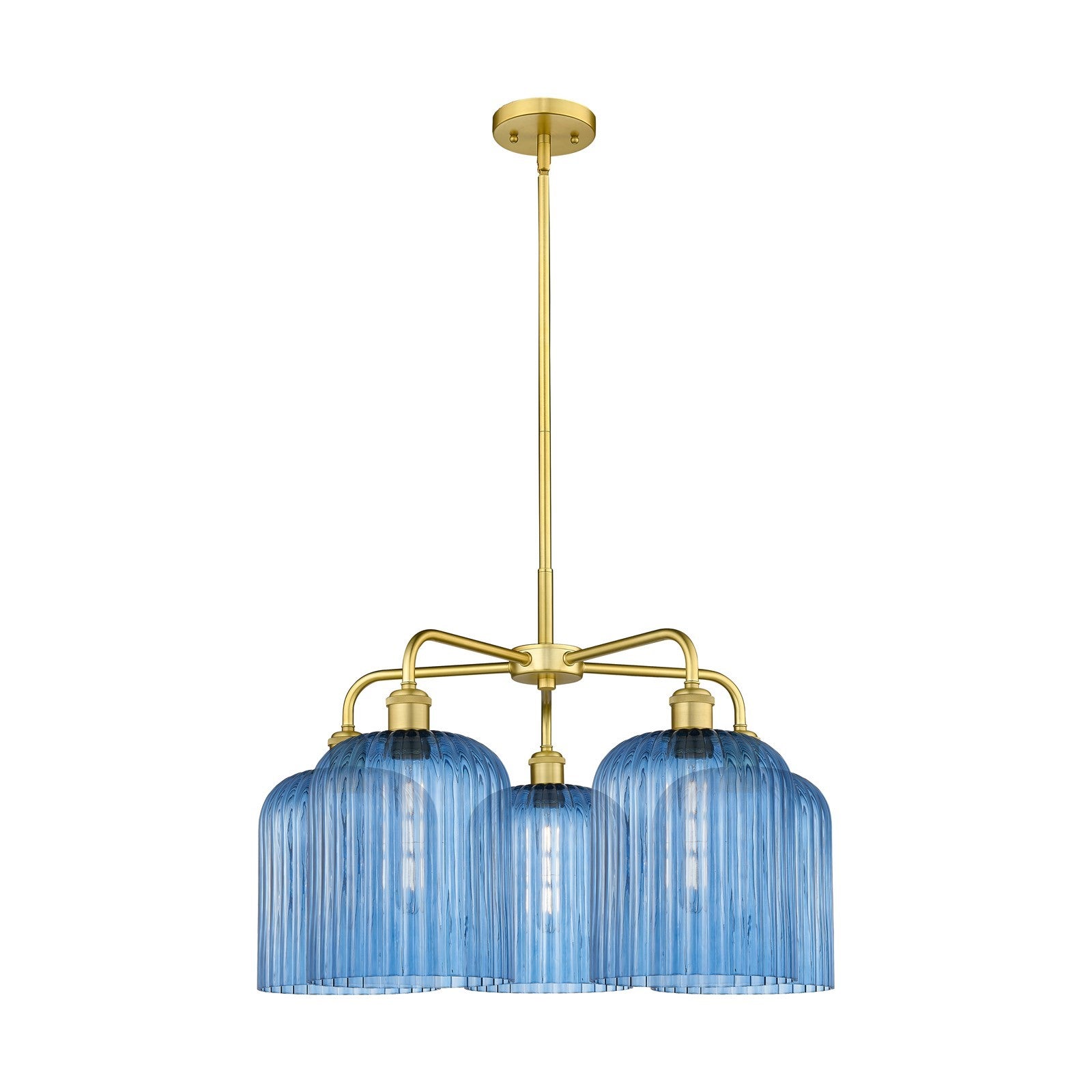 Innovations Bridal Veil 23in 5-Light Chandelier | Art Nouveau Satin Gold Steel and Princess Blue Ribbed Glass | Dining Room & | Model 516-5CR-SG-G559-8BL
