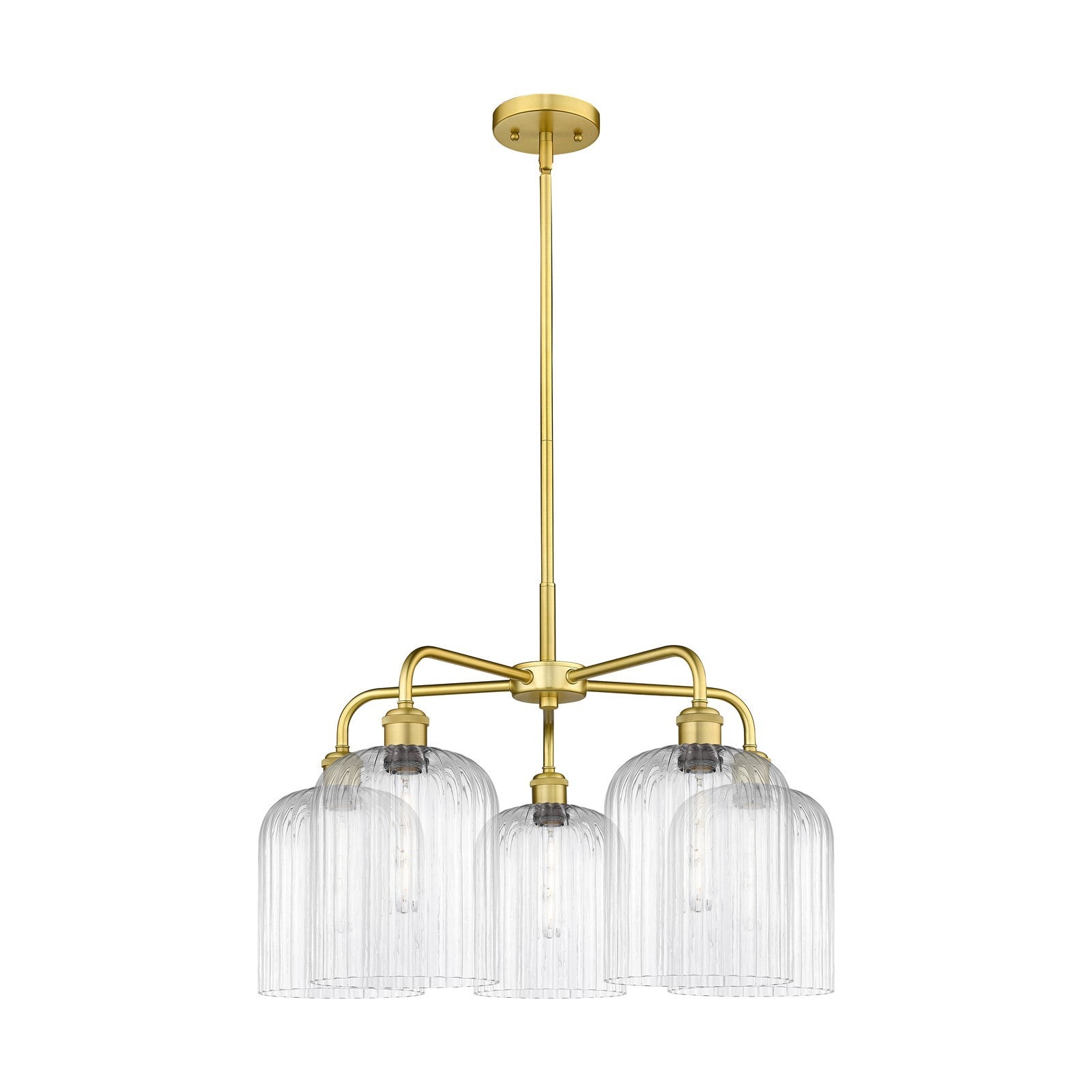 Innovations Bridal Veil 23in 5-Light Chandelier | Art Nouveau Satin Gold Steel and Clear Ribbed Glass | Dining Room & Living | Model 516-5CR-SG-G559-8CL