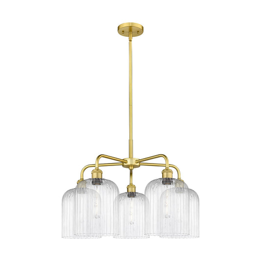 Innovations Bridal Veil 23in 5-Light Chandelier | Art Nouveau Satin Gold Steel and Clear Ribbed Glass | Dining Room & Living | Model 516-5CR-SG-G559-8CL