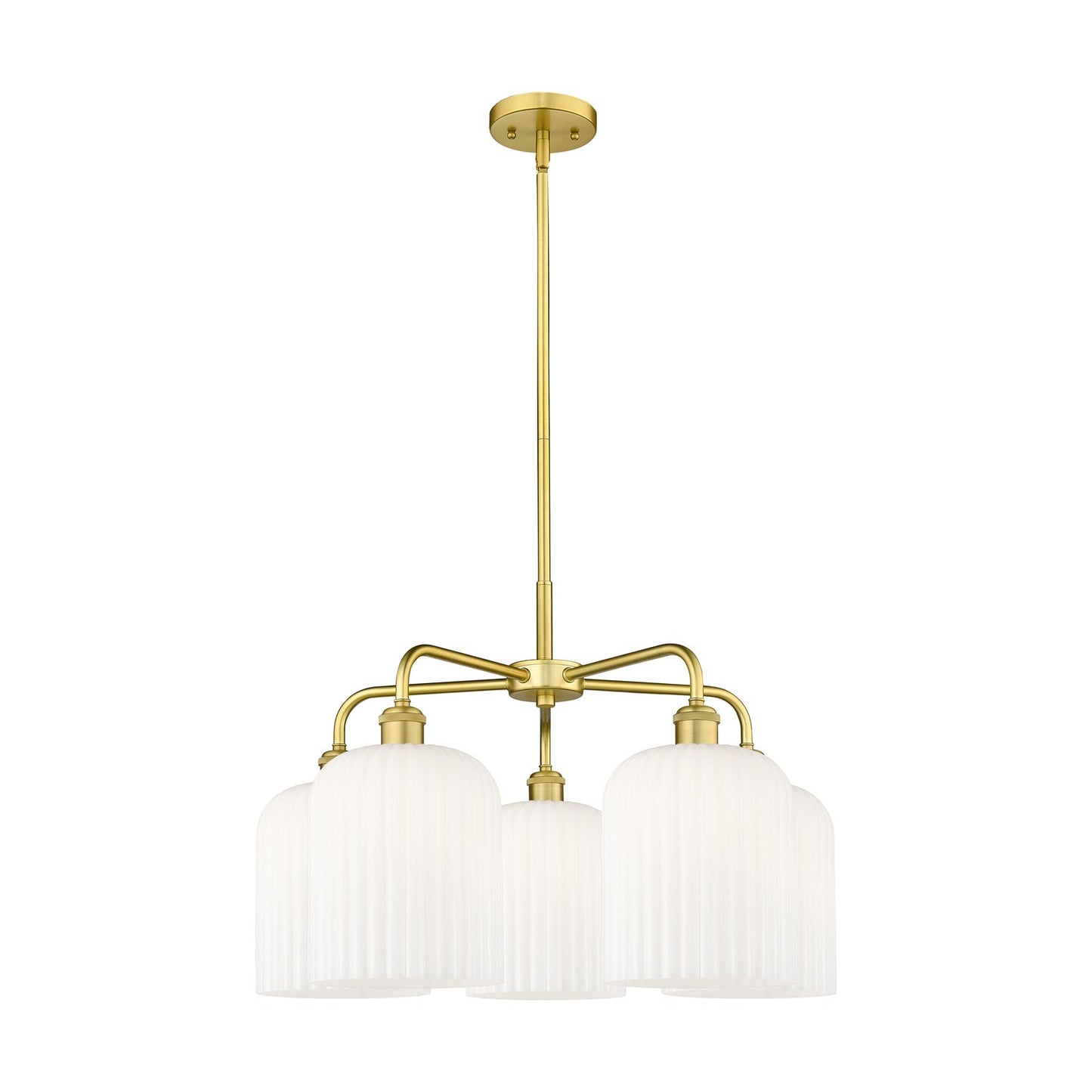 Innovations Bridal Veil 23in 5-Light Chandelier | Art Nouveau Satin Gold and Gloss White Ribbed Glass | Dining Room & Living | Model 516-5CR-SG-G559-8GWH