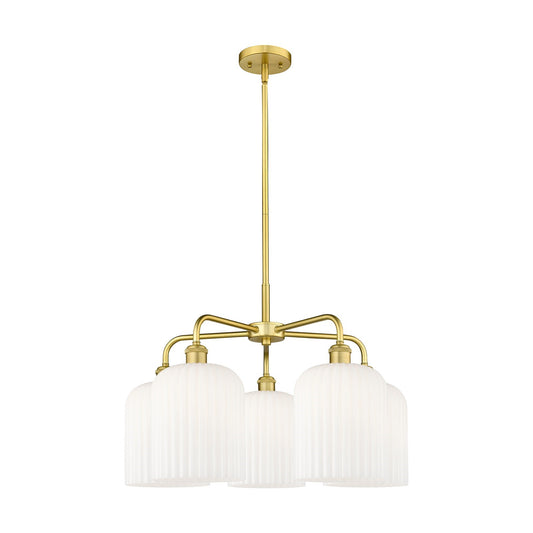 Innovations Bridal Veil 23in 5-Light Chandelier | Art Nouveau Satin Gold and Gloss White Ribbed Glass | Dining Room & Living | Model 516-5CR-SG-G559-8GWH