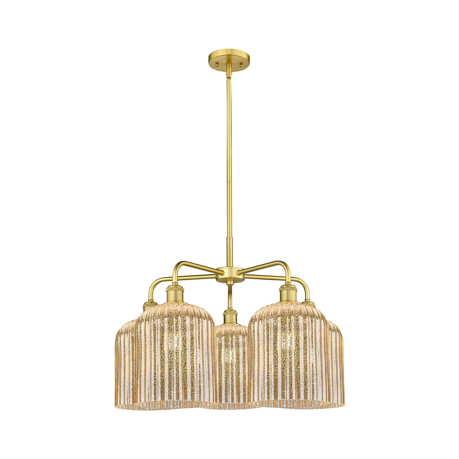 Innovations Bridal Veil 23in 5-Light Chandelier | Art Nouveau Satin Gold and Mercury Ribbed Glass | Dining Room & Living Room | Model 516-5CR-SG-G559-8ME