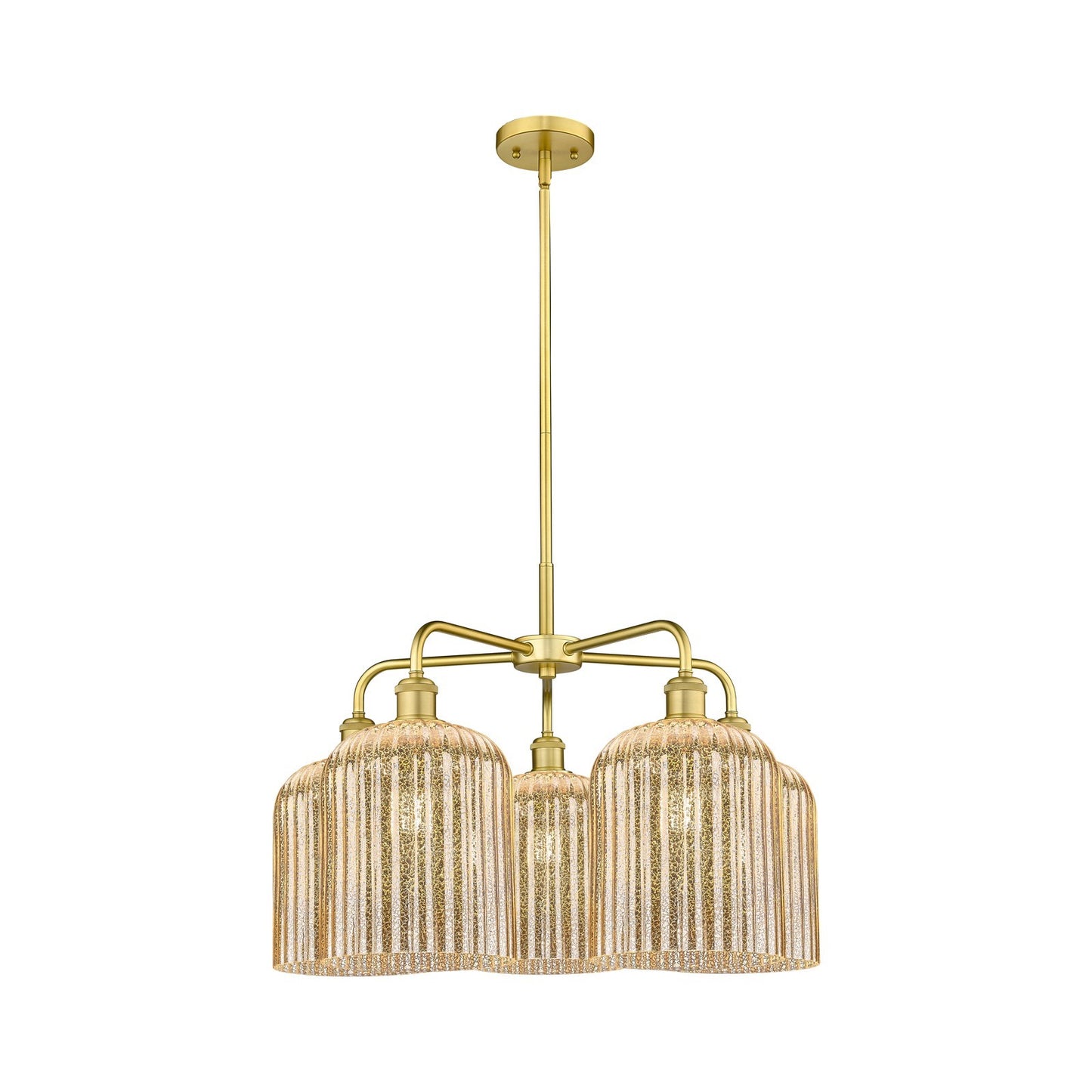Innovations Bridal Veil 23in 5-Light Chandelier | Art Nouveau Satin Gold and Mercury Ribbed Glass | Dining Room & Living Room | Model 516-5CR-SG-G559-8ME