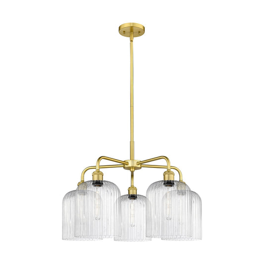 Innovations Bridal Veil 23in 5-Light Chandelier | Art Nouveau Satin Gold Steel and Seedy Ribbed Glass | Dining Room & Foyer | Model 516-5CR-SG-G559-8SDY